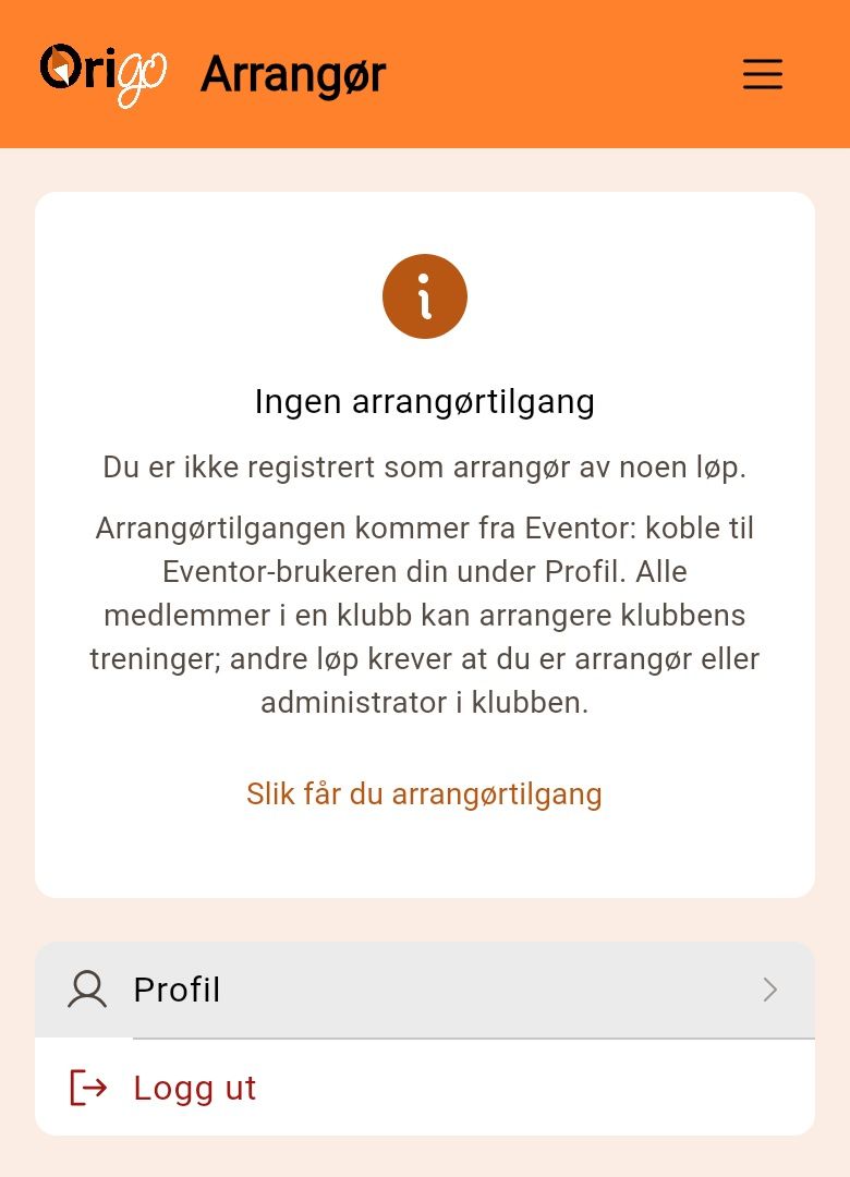 Varselet «Ingen arrangørtilgang»