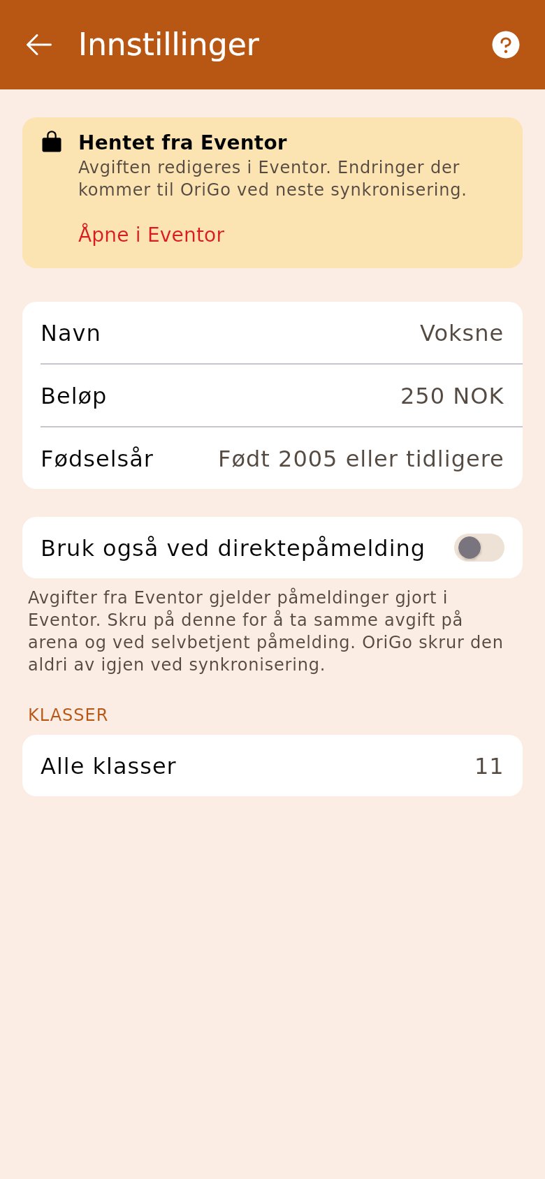 En avgift fra Eventor
