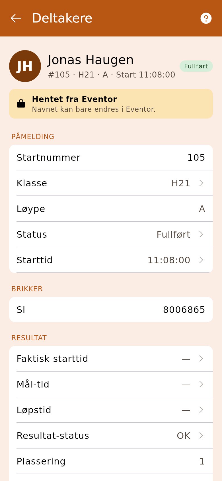 En deltaker som er i mål