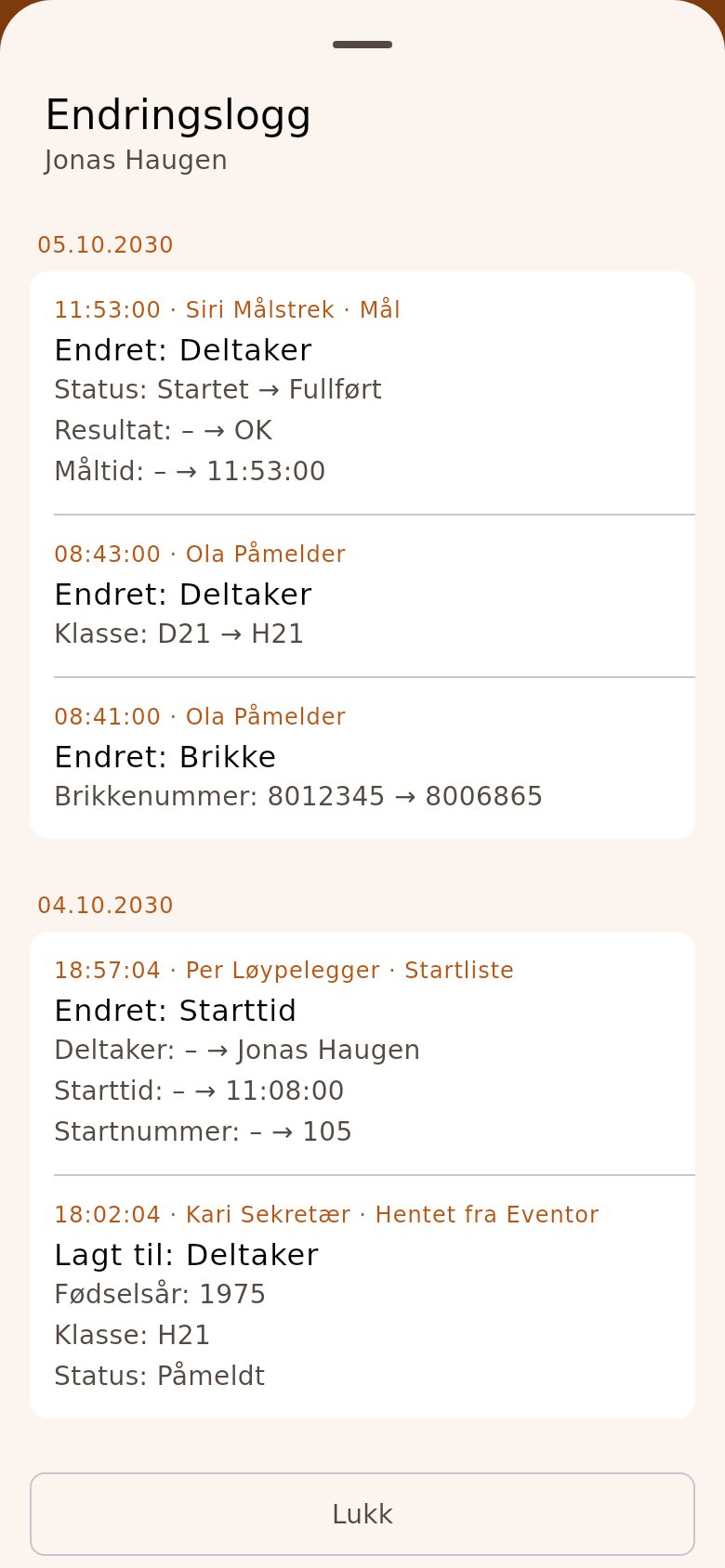 Tidslinja til én deltaker