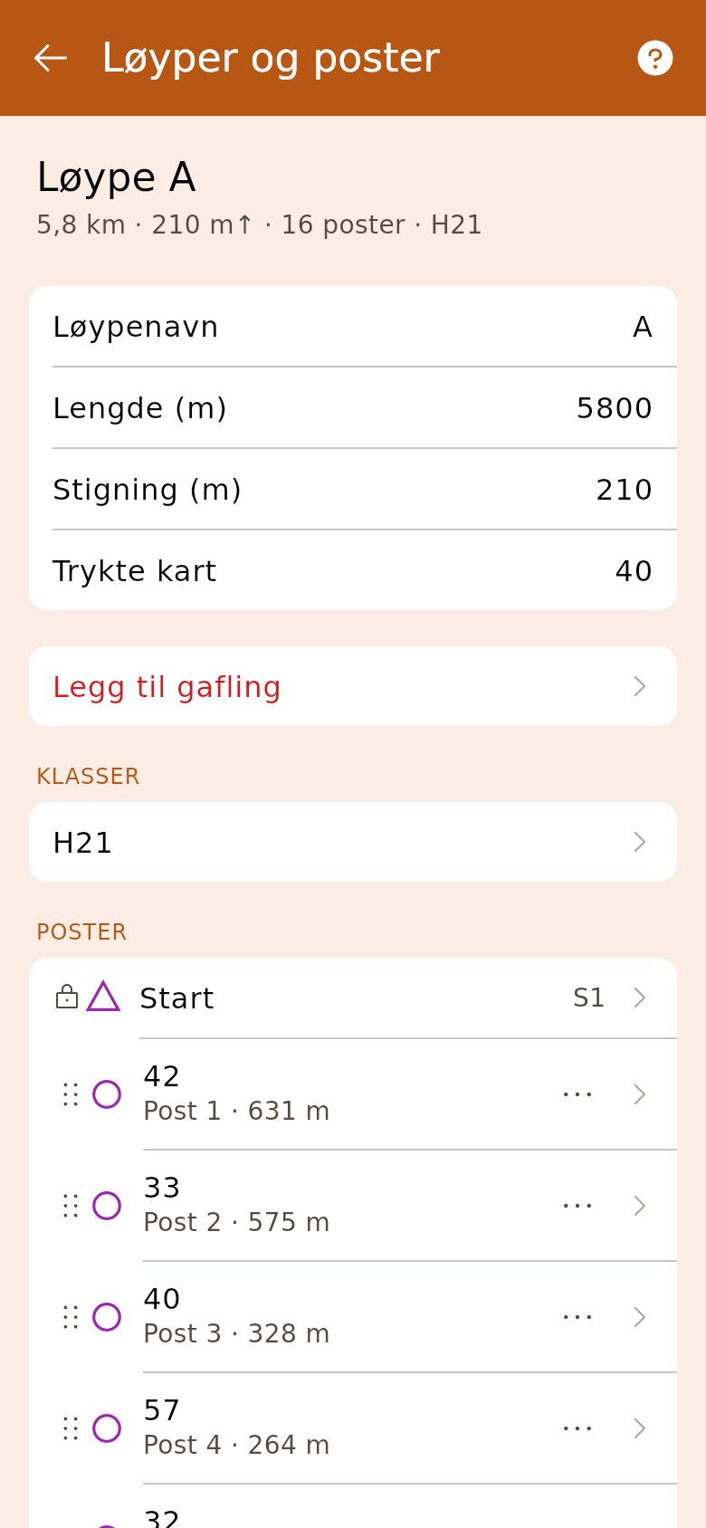 Detaljene for en løype