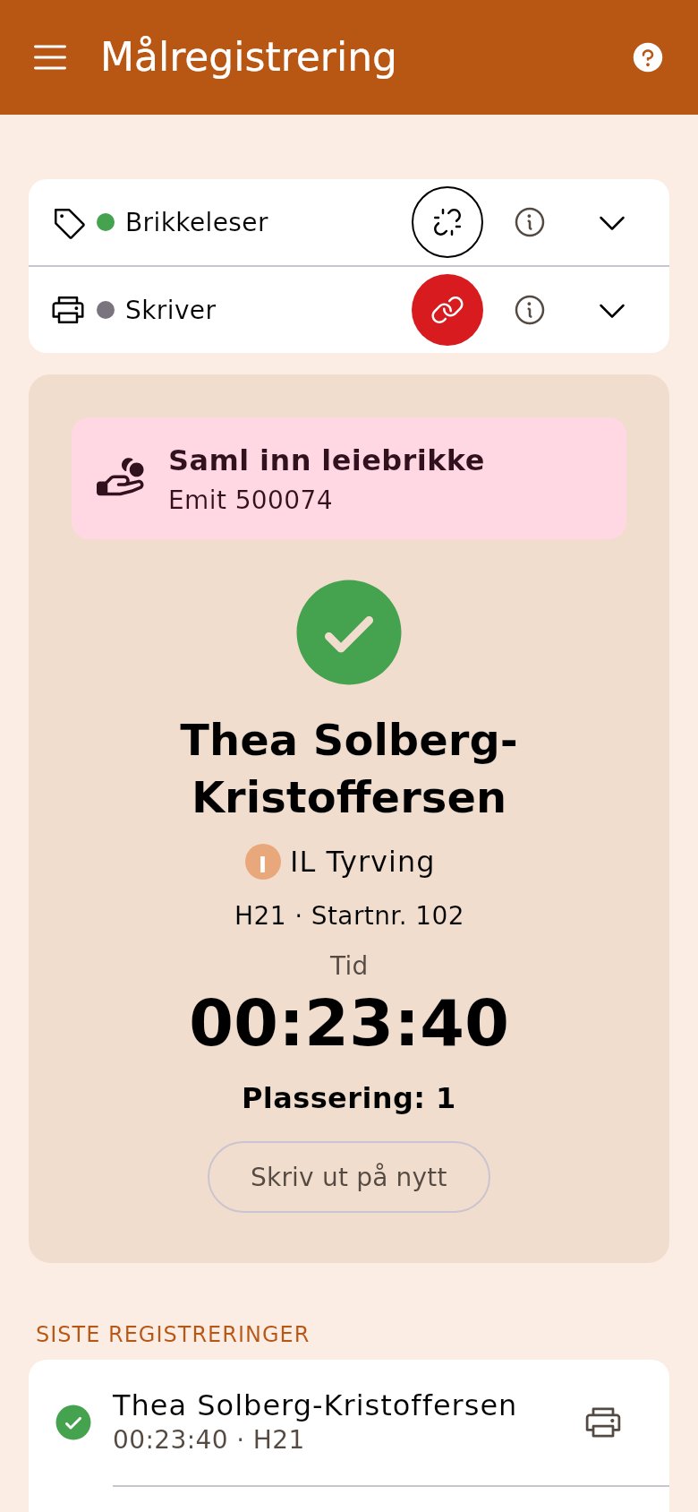 En godkjent løper i mål