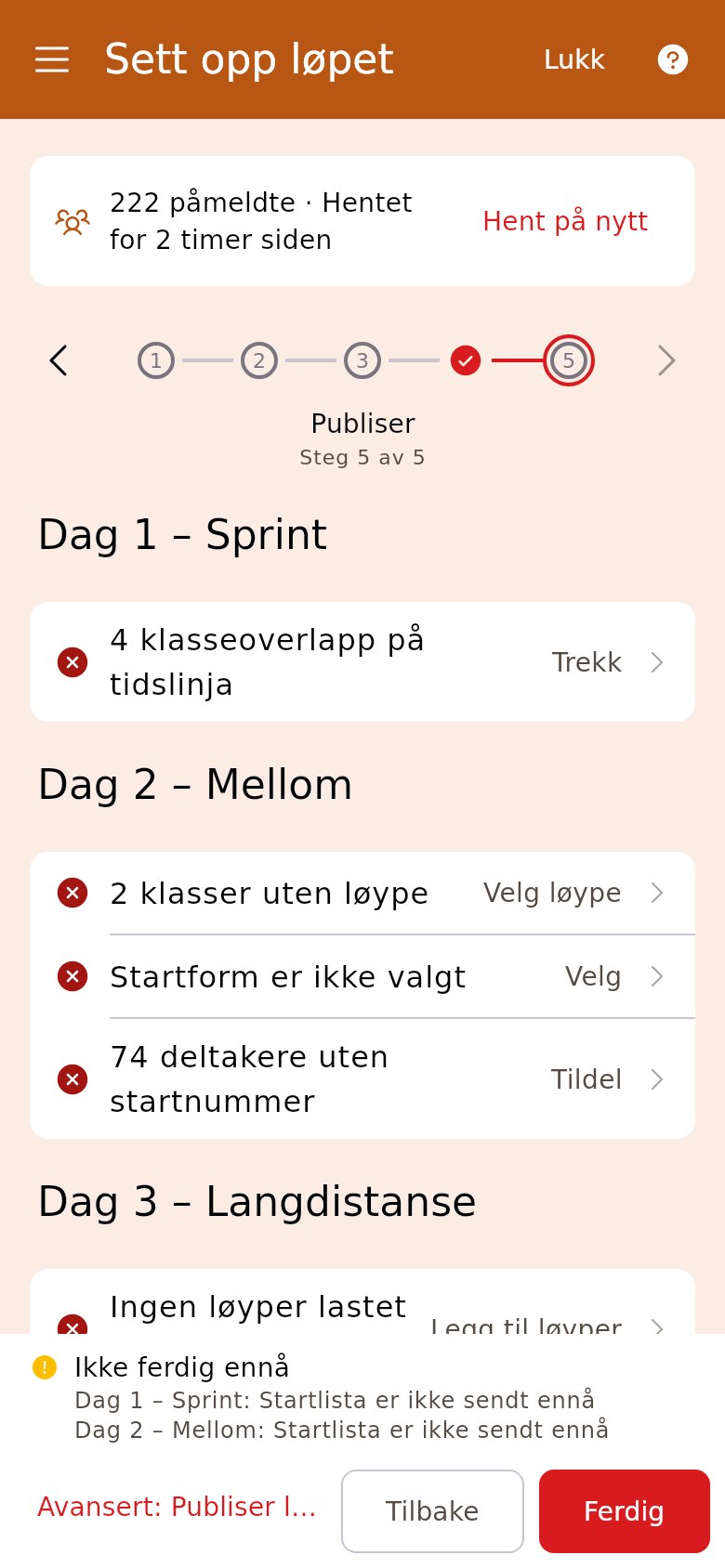 Publiser på et flerdagersløp