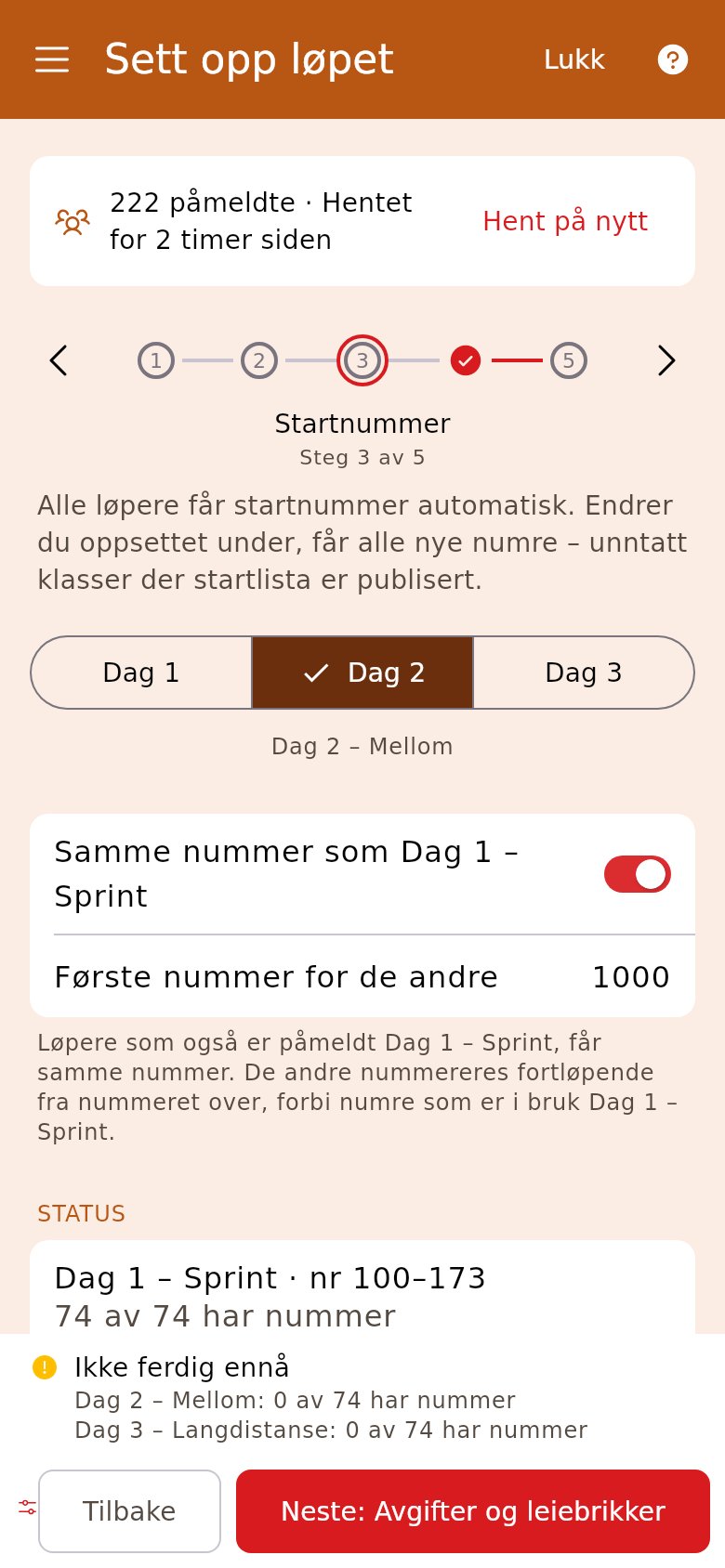 Startnummer på dag 2