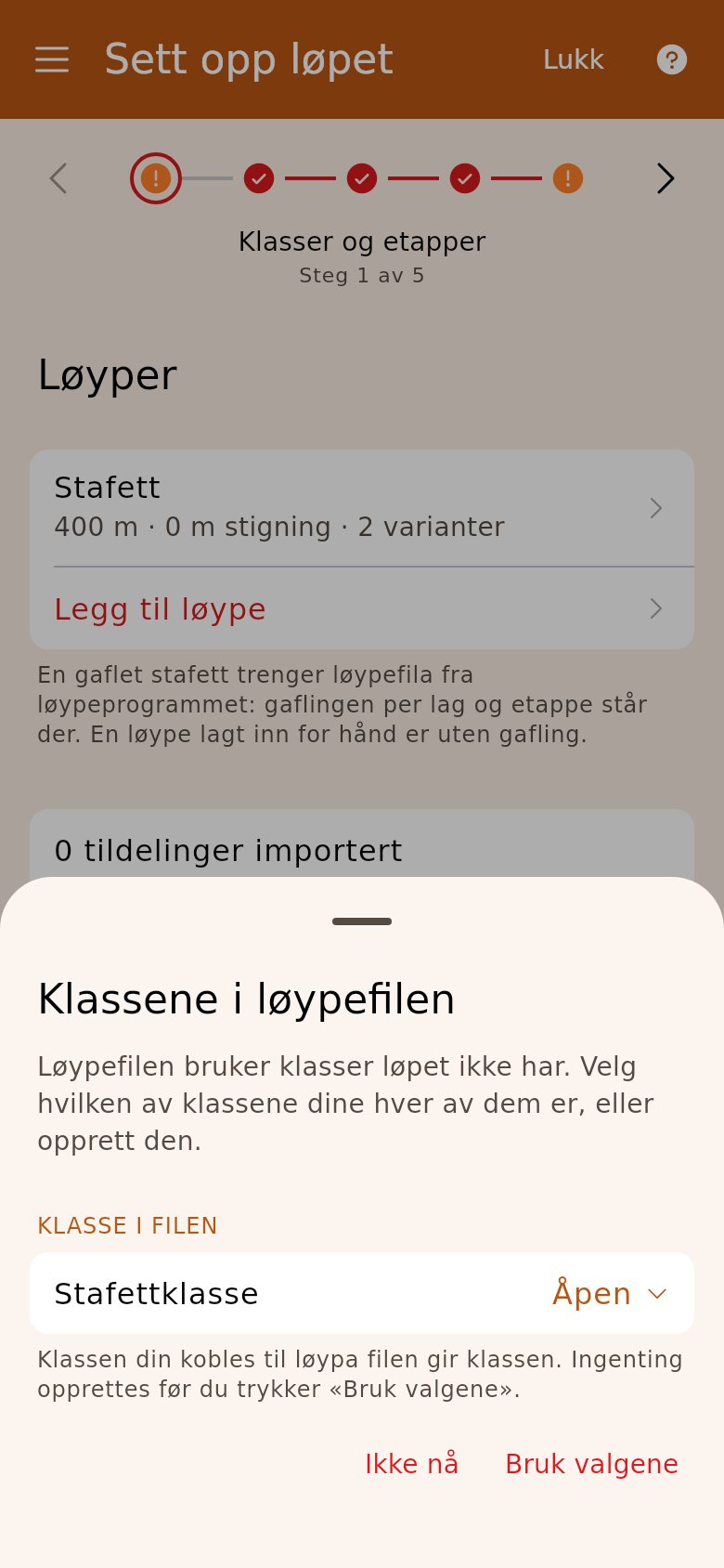 Klassene i løypefilen: fila sin klasse blir din «Åpen»