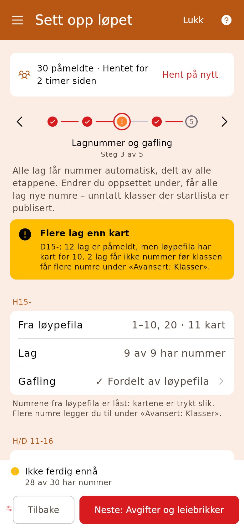 Lagnummer og gafling på KM Sprintstafett