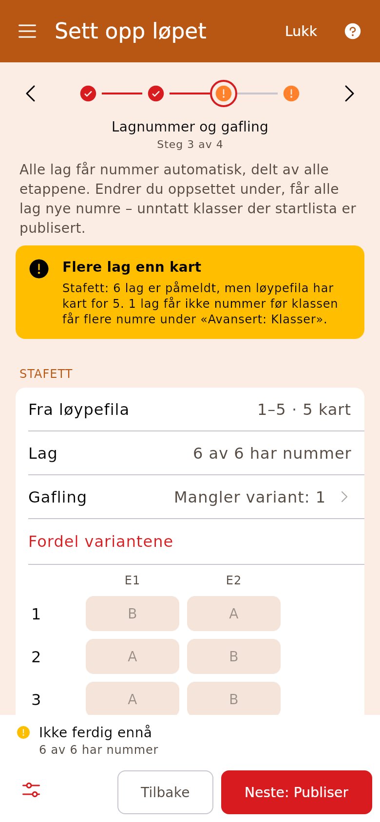 Seks lag, men løypefila har kart for fem