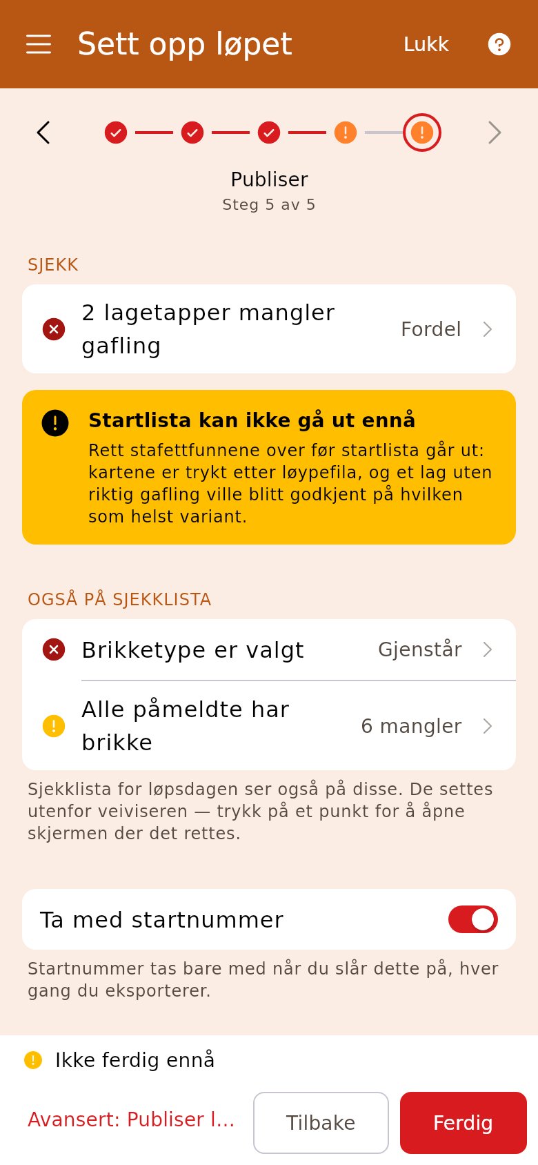 Publiser stopper startlista til gaflingen er på plass