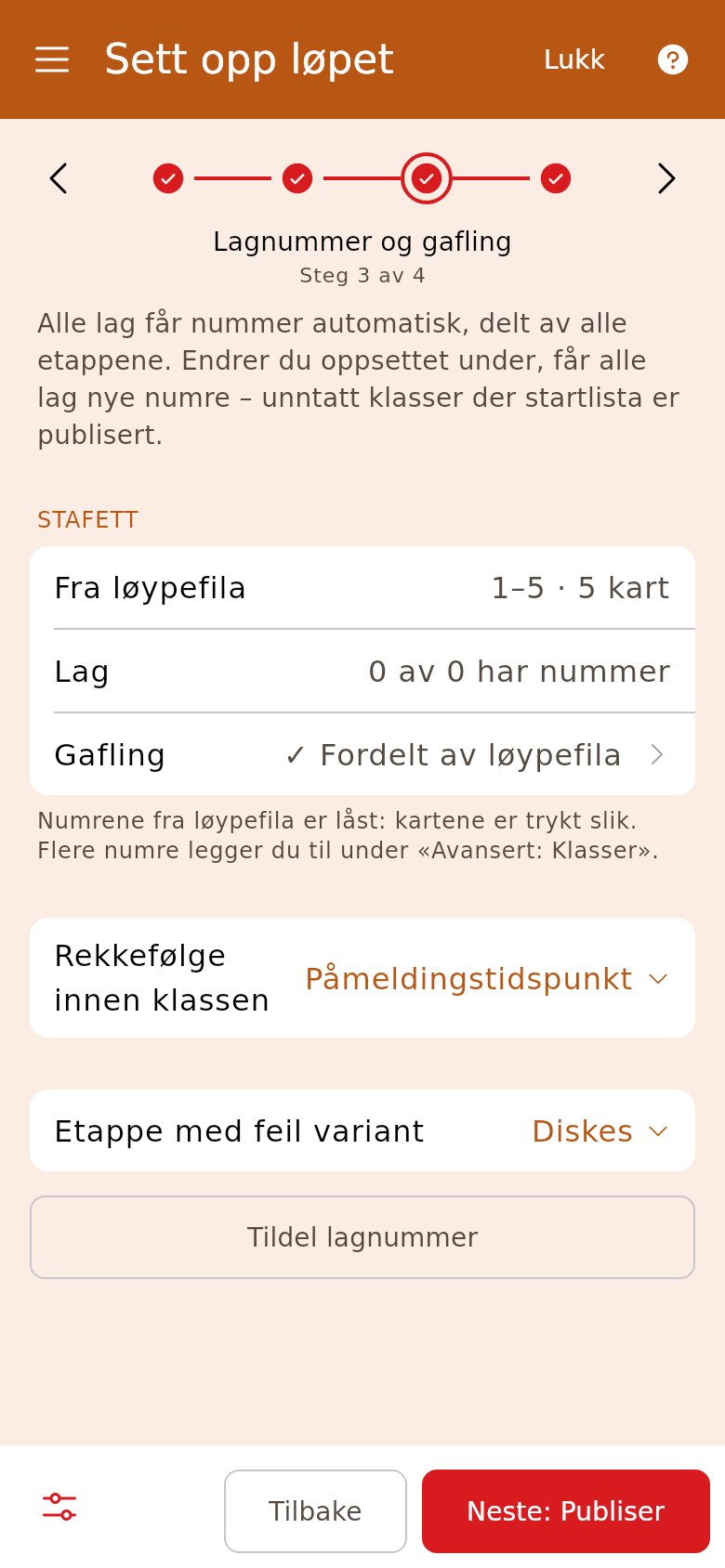 Lagnummer og gafling per klasse