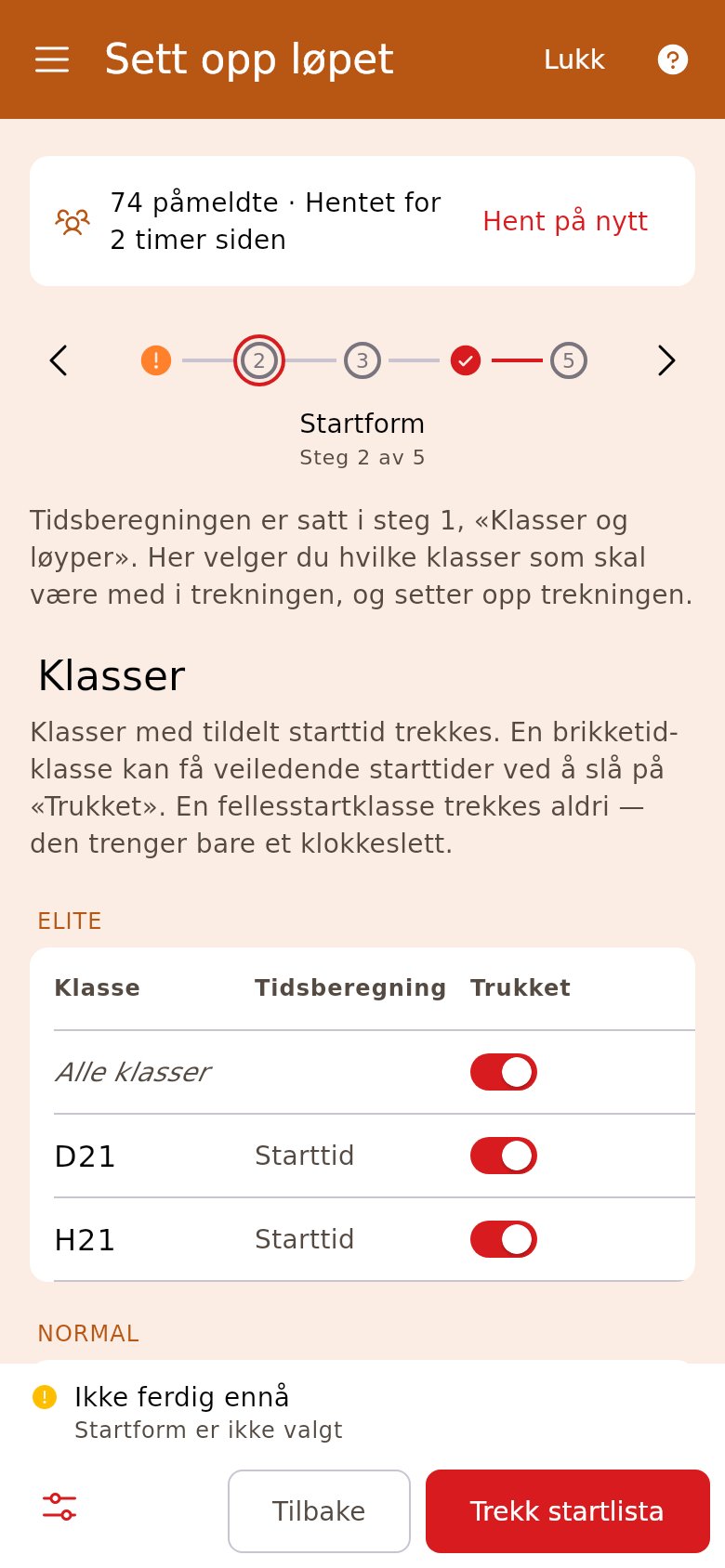 Startform før trekningen