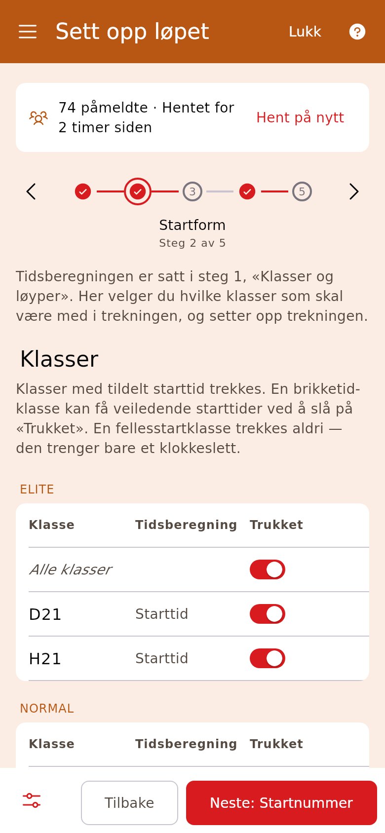 Startform etter trekningen