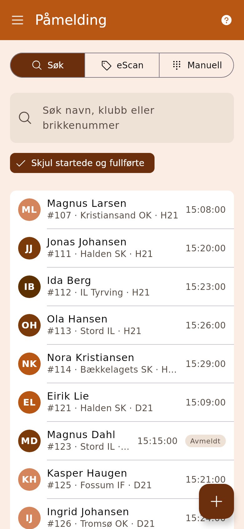Påmeldingen med søkefeltet