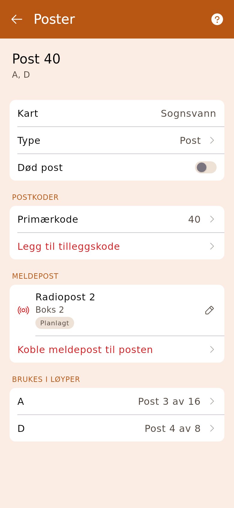 En post med seksjonen Meldepost