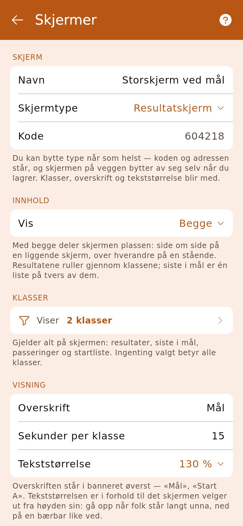 En resultatskjerm i editoren
