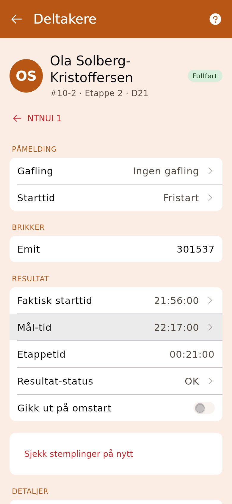 En etappe åpnet: samme seksjoner som en enkeltløper