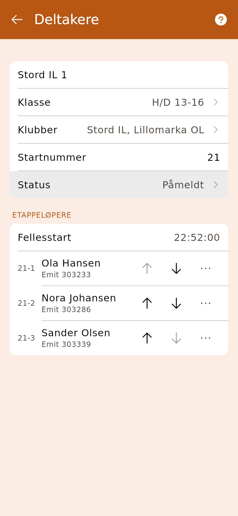 Et lag før start: etappene med piler og «⋯»