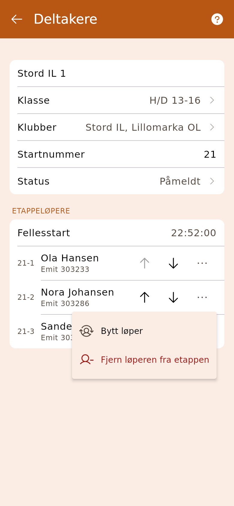 «⋯» på en etappe: bytt eller fjern løperen