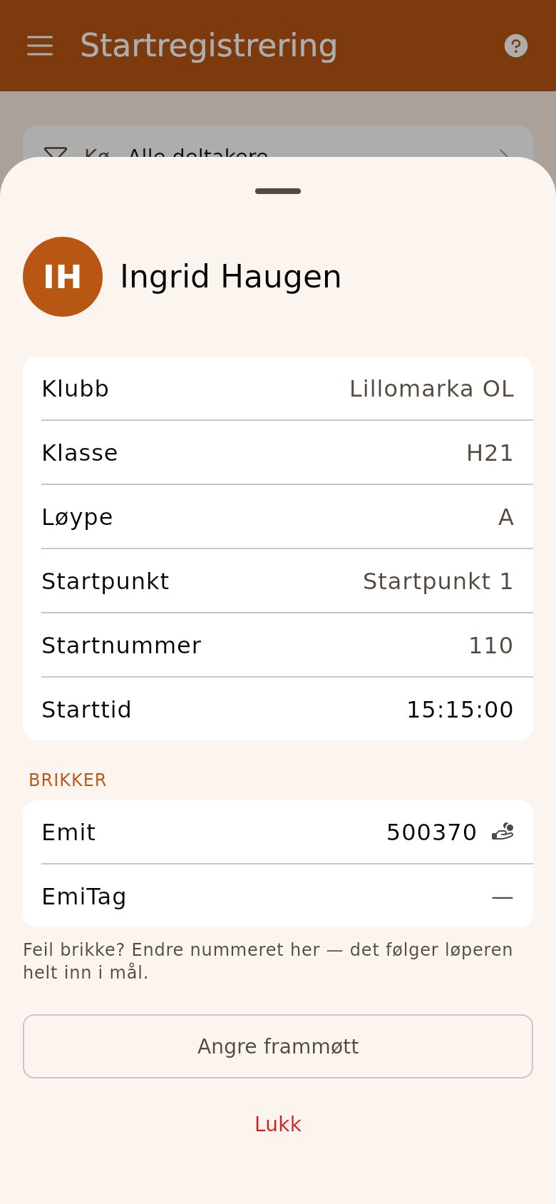 Løperkortet fra oppropet