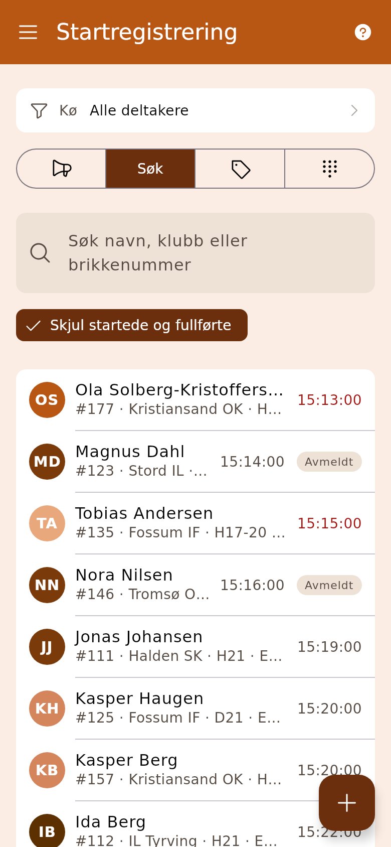 Startregistreringen med søk