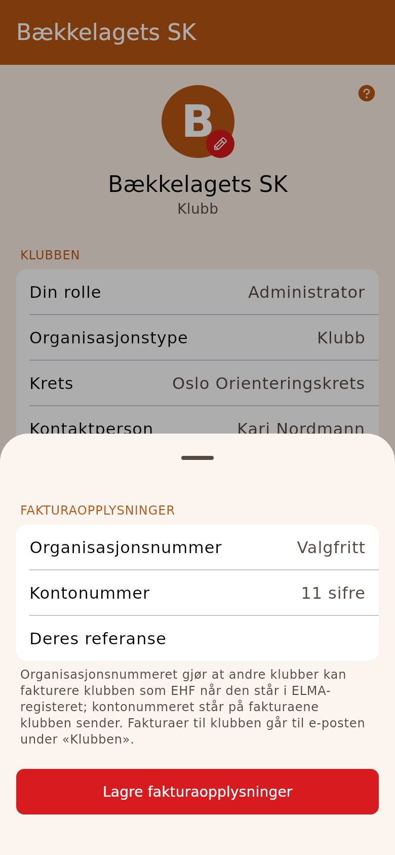 Skjemaet for fakturaopplysningene