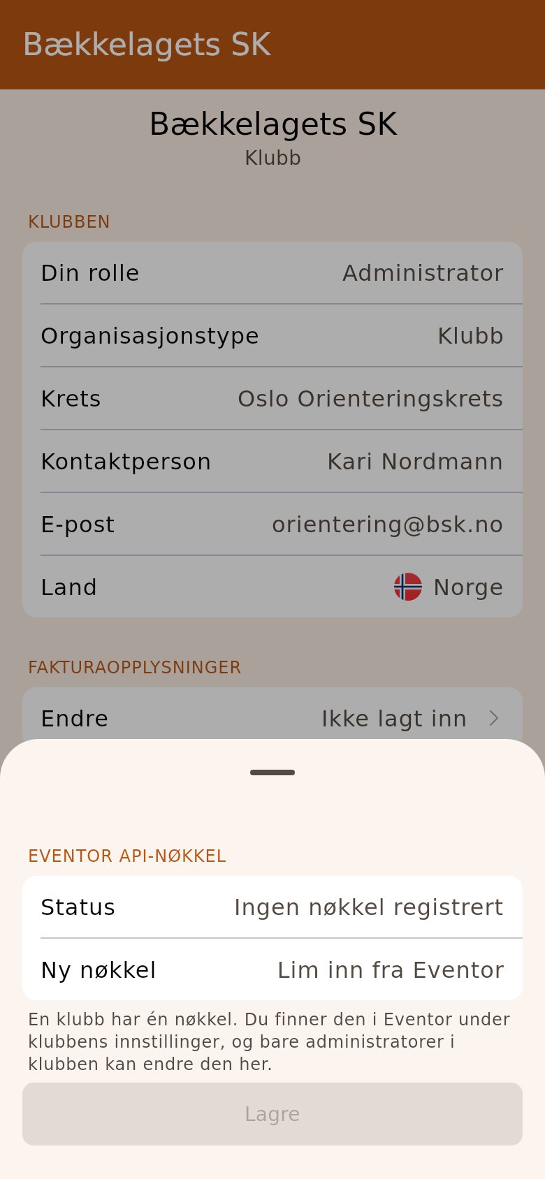 Nøkkelen åpnet fra raden «API-nøkkel»