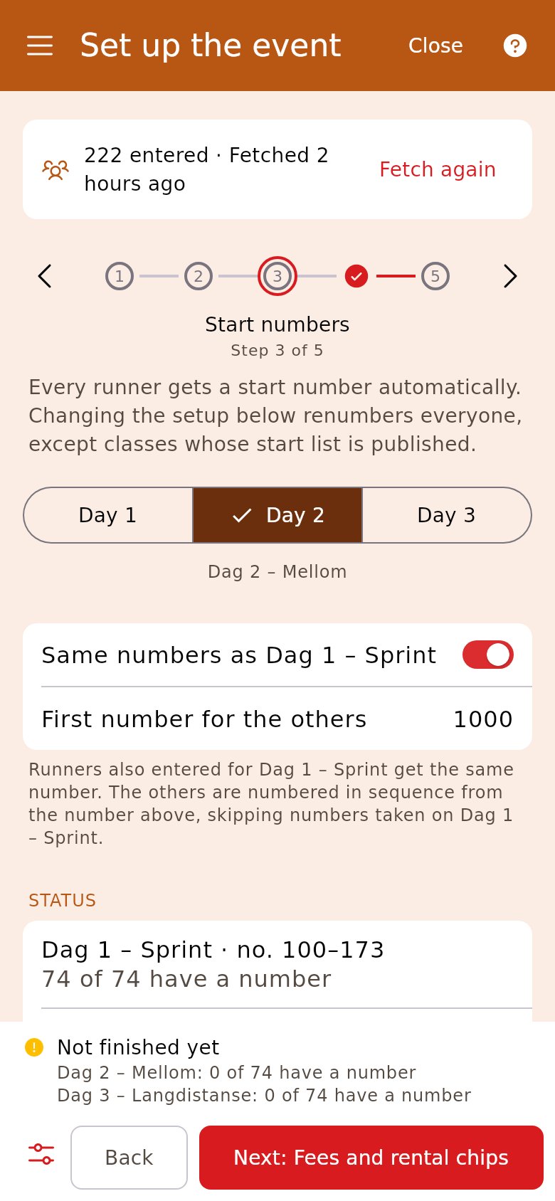 Start numbers on day 2