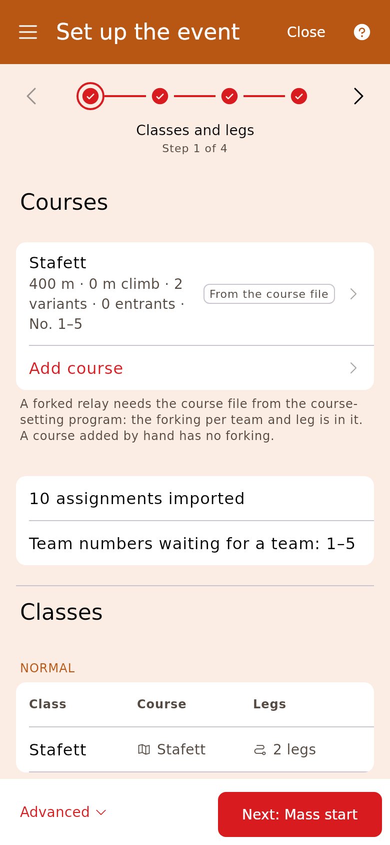 Classes and legs on a relay