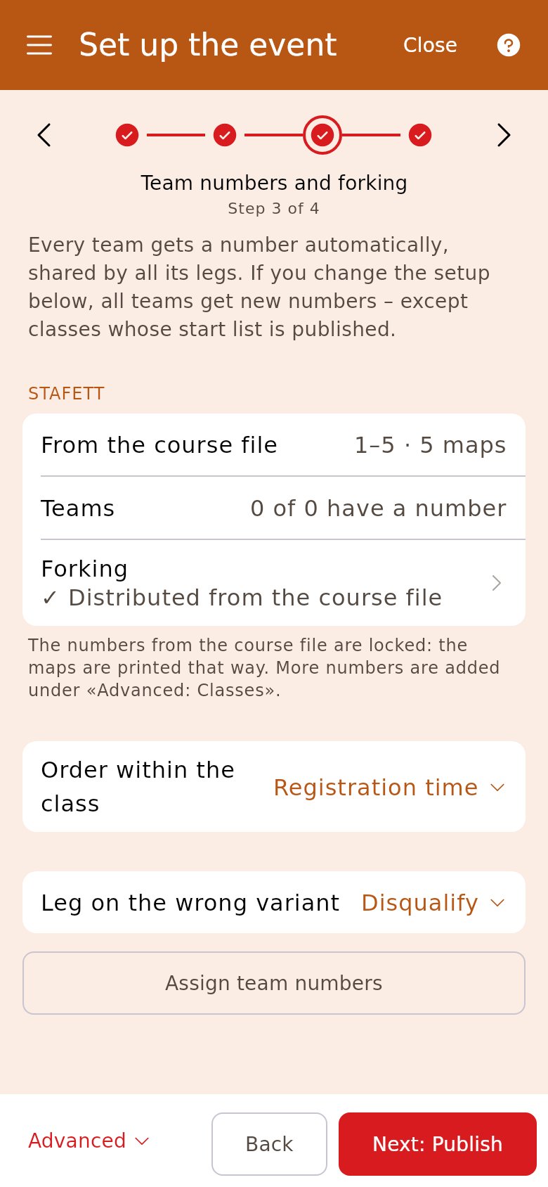Team numbers and forking per class