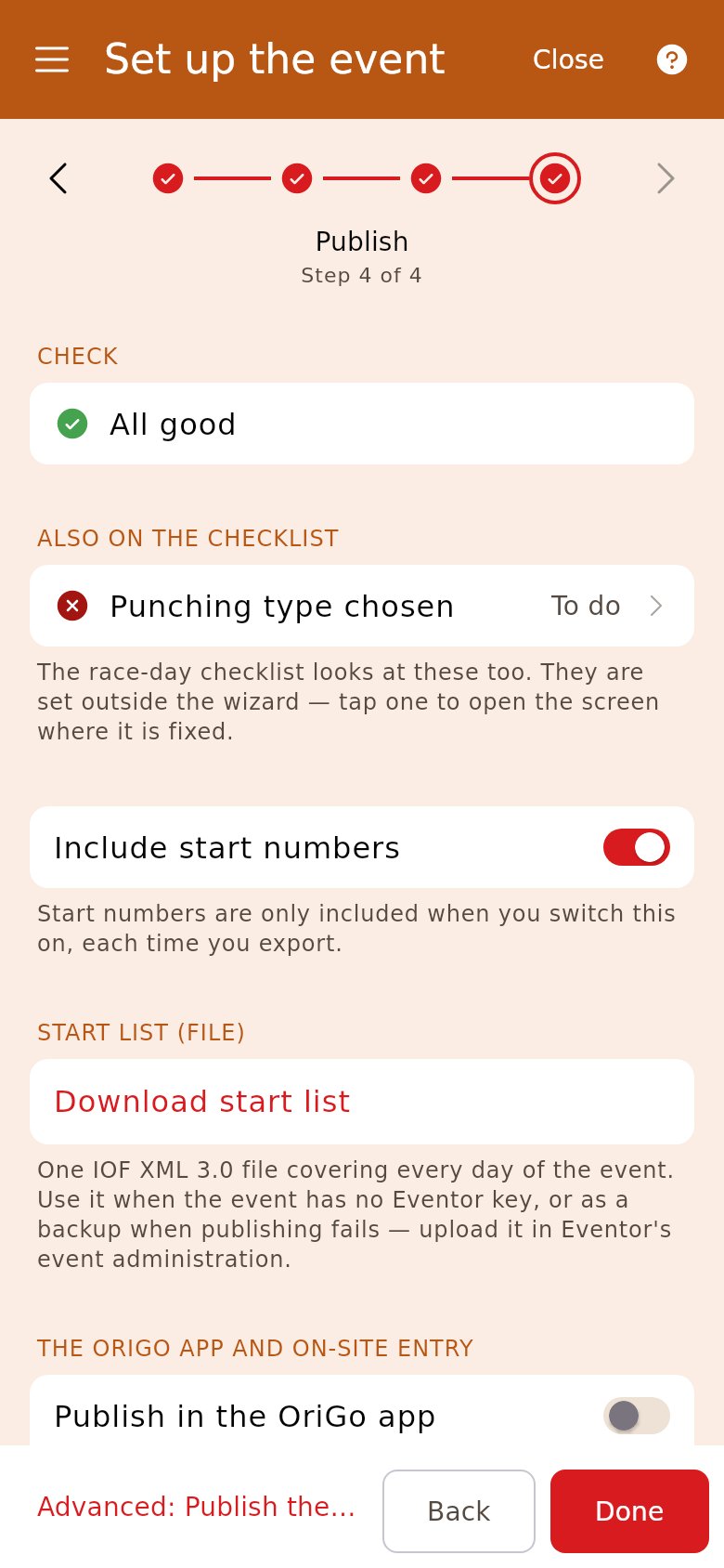 The Publish step on a relay