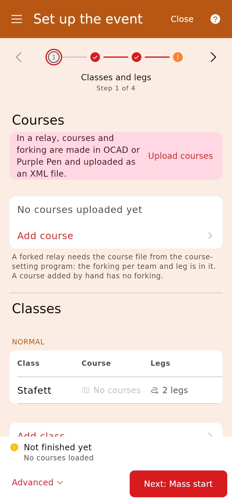 The relay before the course file is uploaded