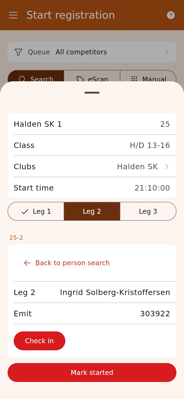 The team’s sheet at the start