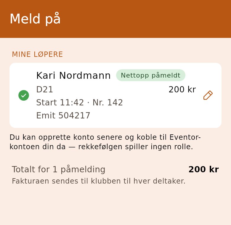 Lista med den nye påmeldingen