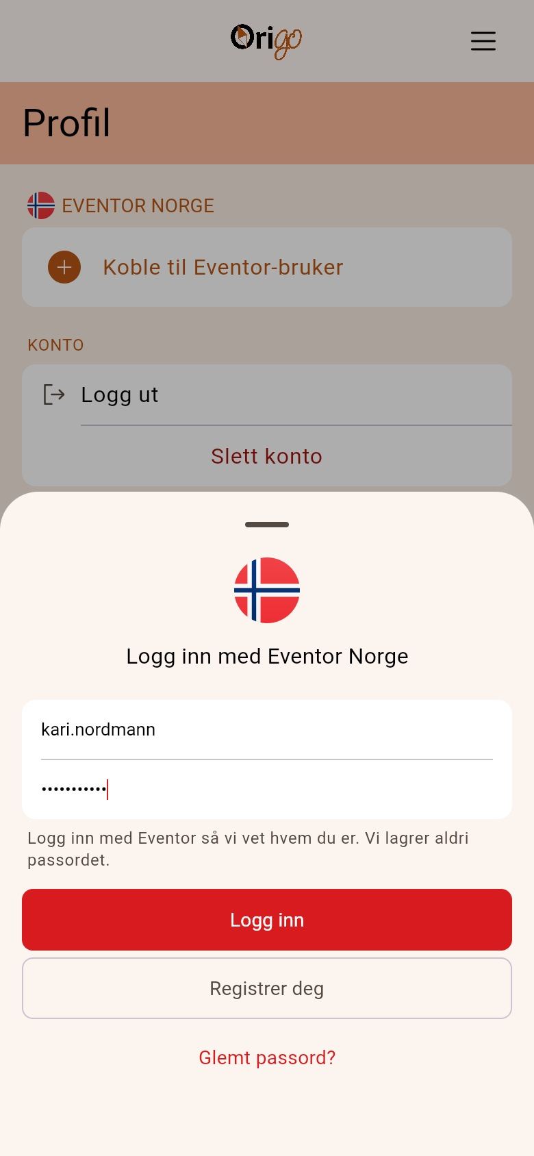 Innlogging med Eventor