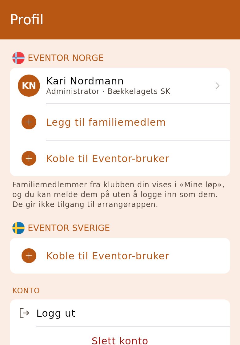 Eventor-brukeren er koblet til