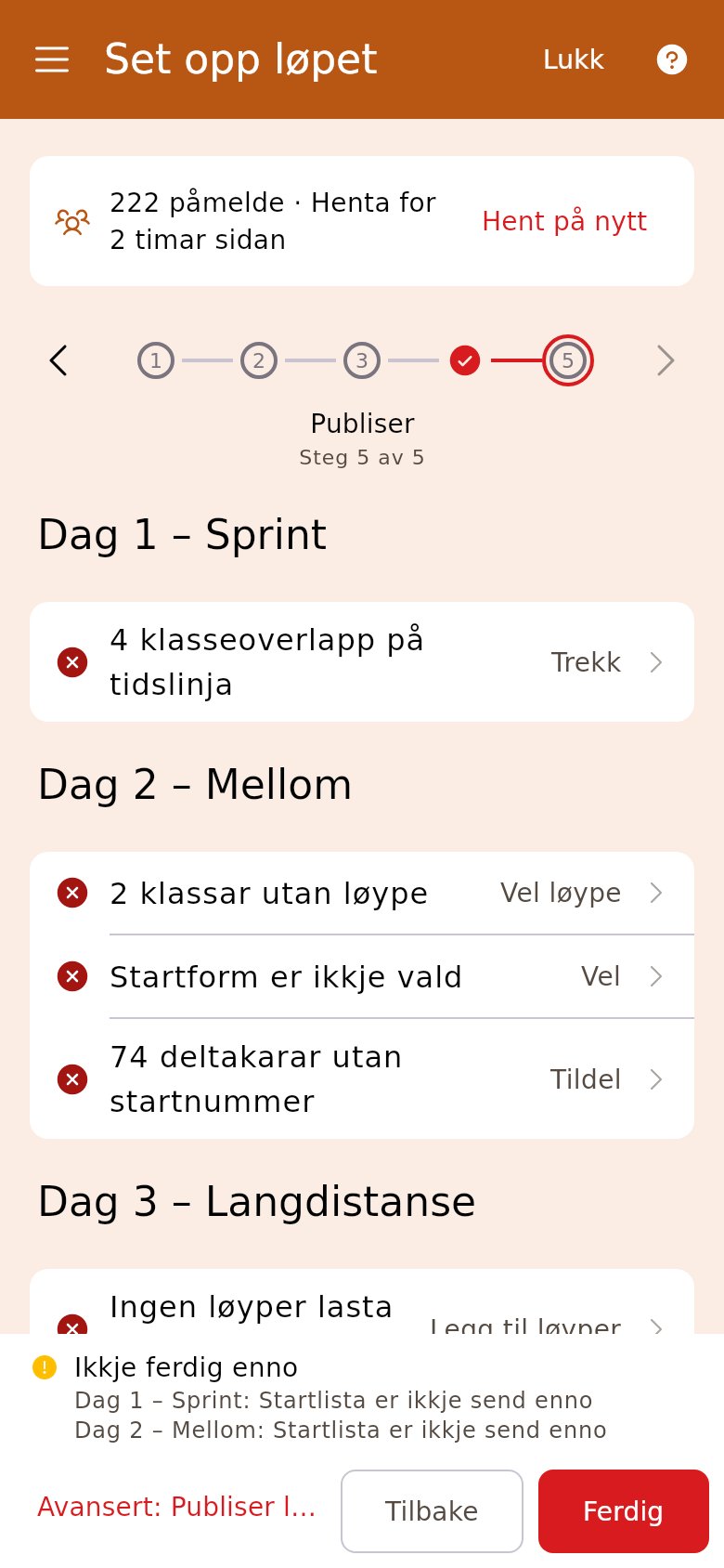 Publiser på eit fleirdagsløp