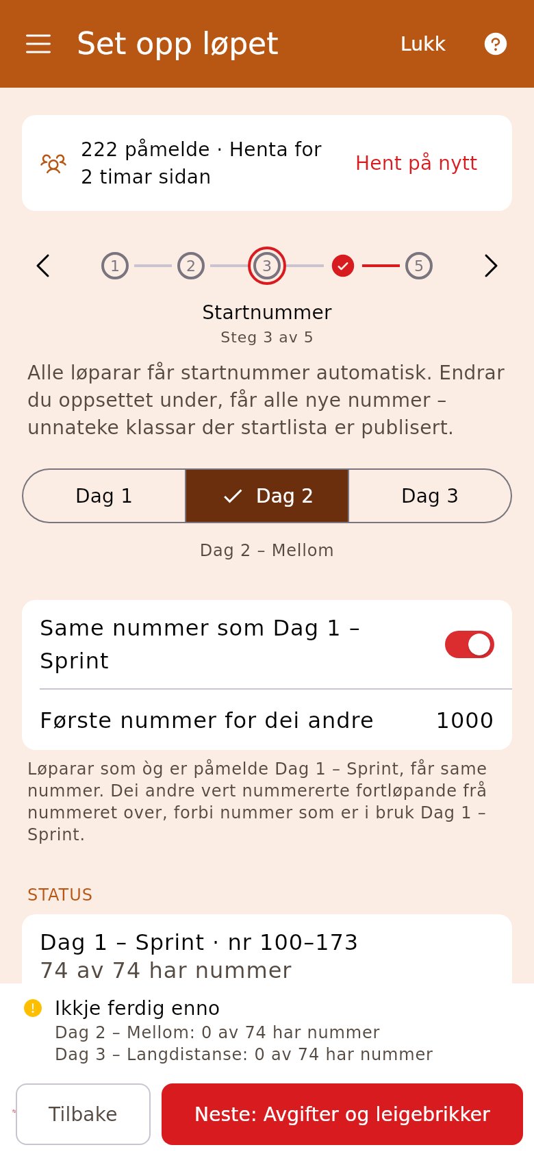 Startnummer på dag 2