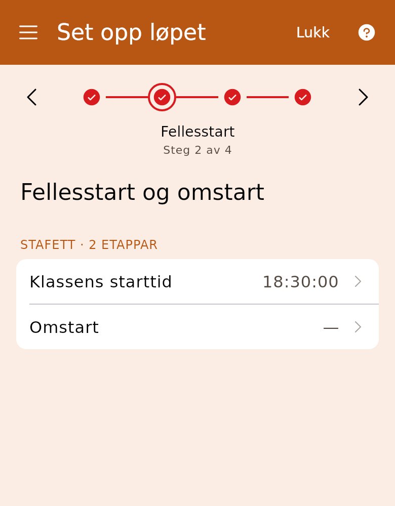 Fellesstart og omstart per klasse