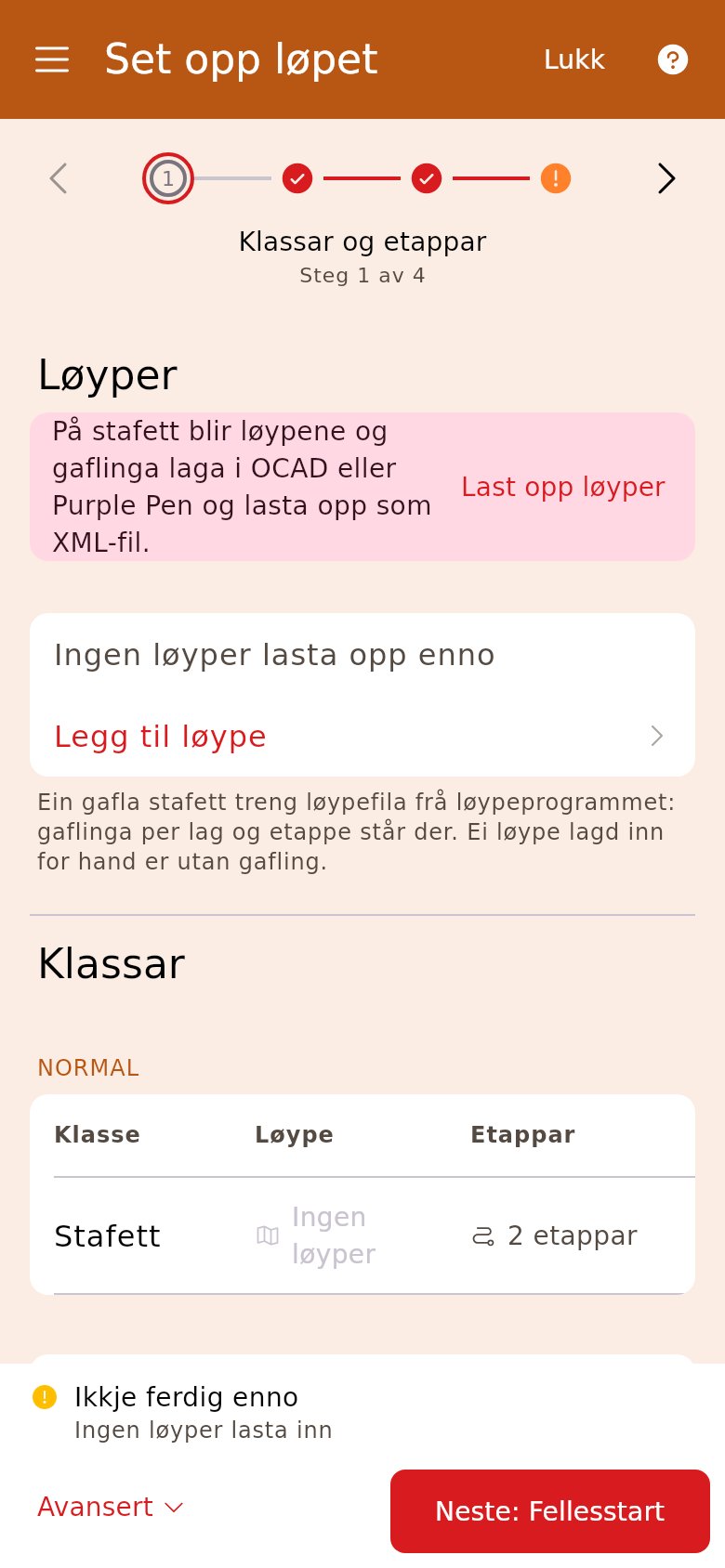Stafetten før løypefila er lasta opp