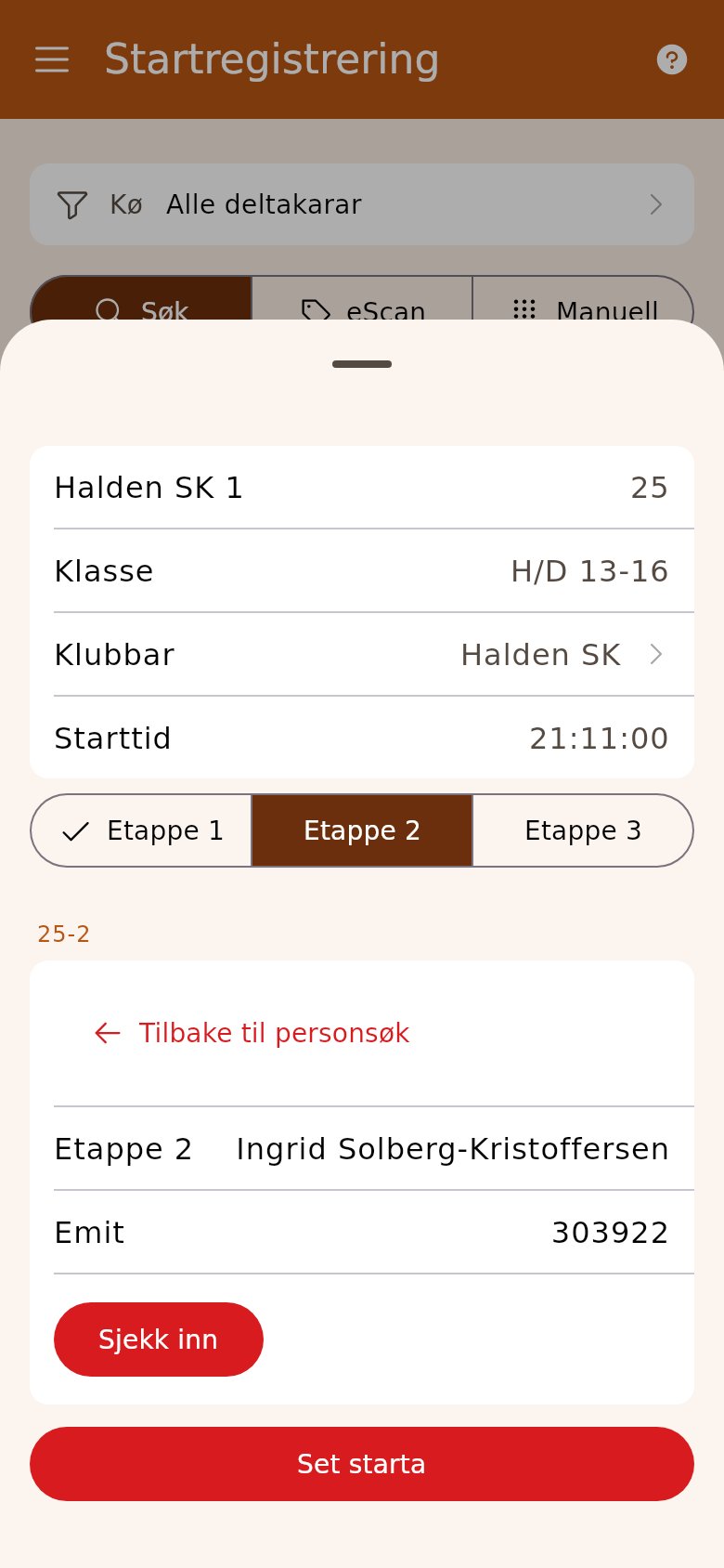 Arket til laget på start