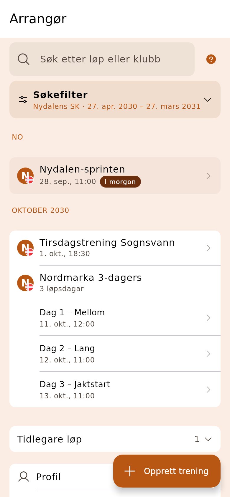 Startsida med eit fleirdagsløp