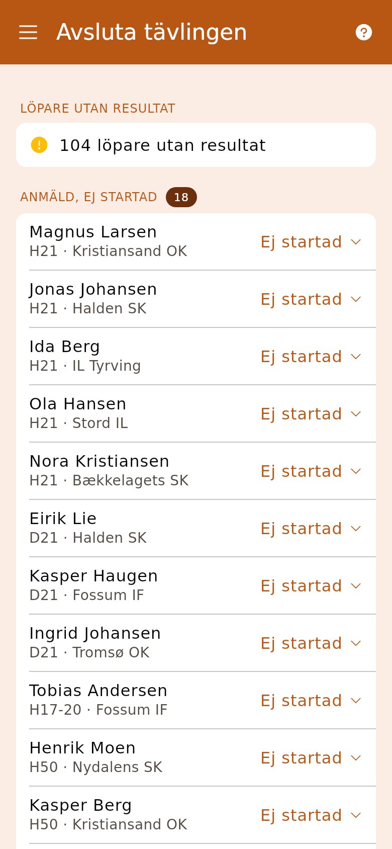 Avsluta tävlingen