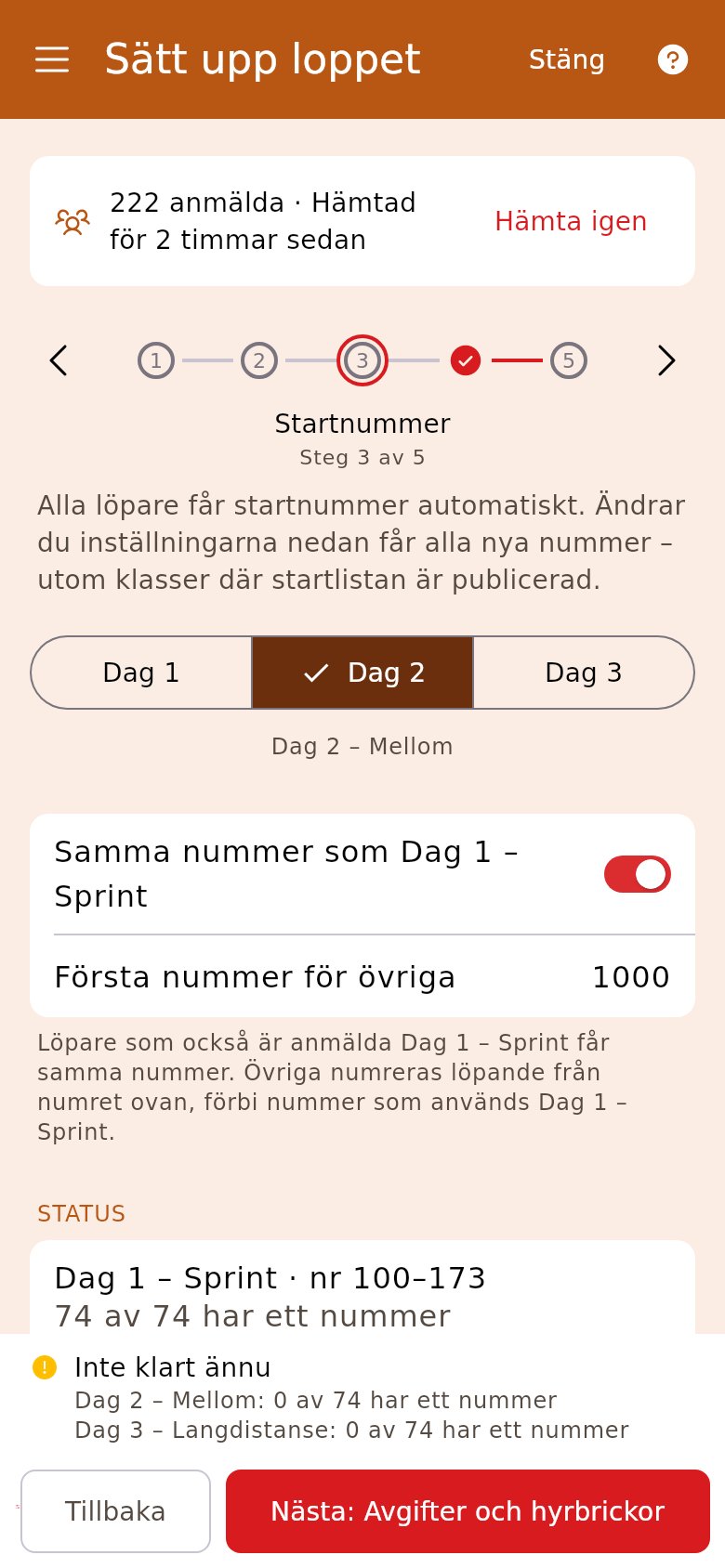 Startnummer på dag 2