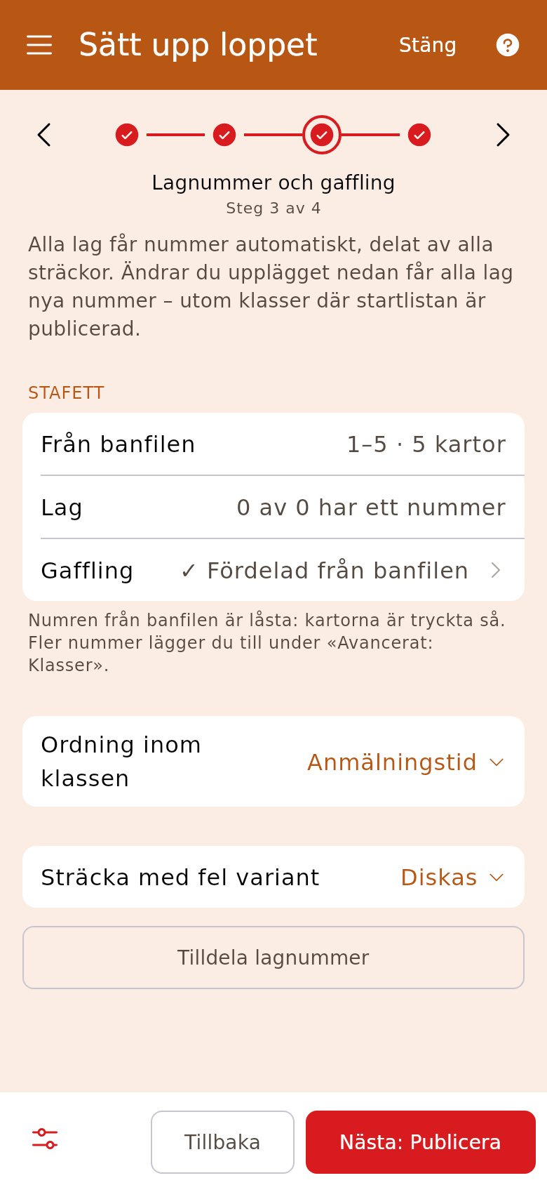 Lagnummer och gaffling per klass