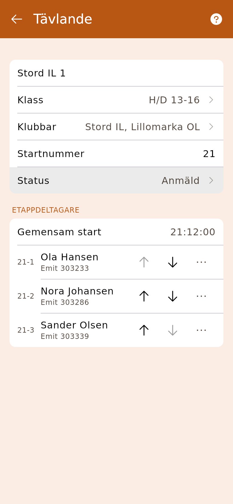 Ett lag före start, med sträckorna